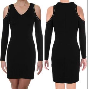 NWT Karen Kane Women's La Vie En Rosa Studded Dress XS Black Cold Shoulder